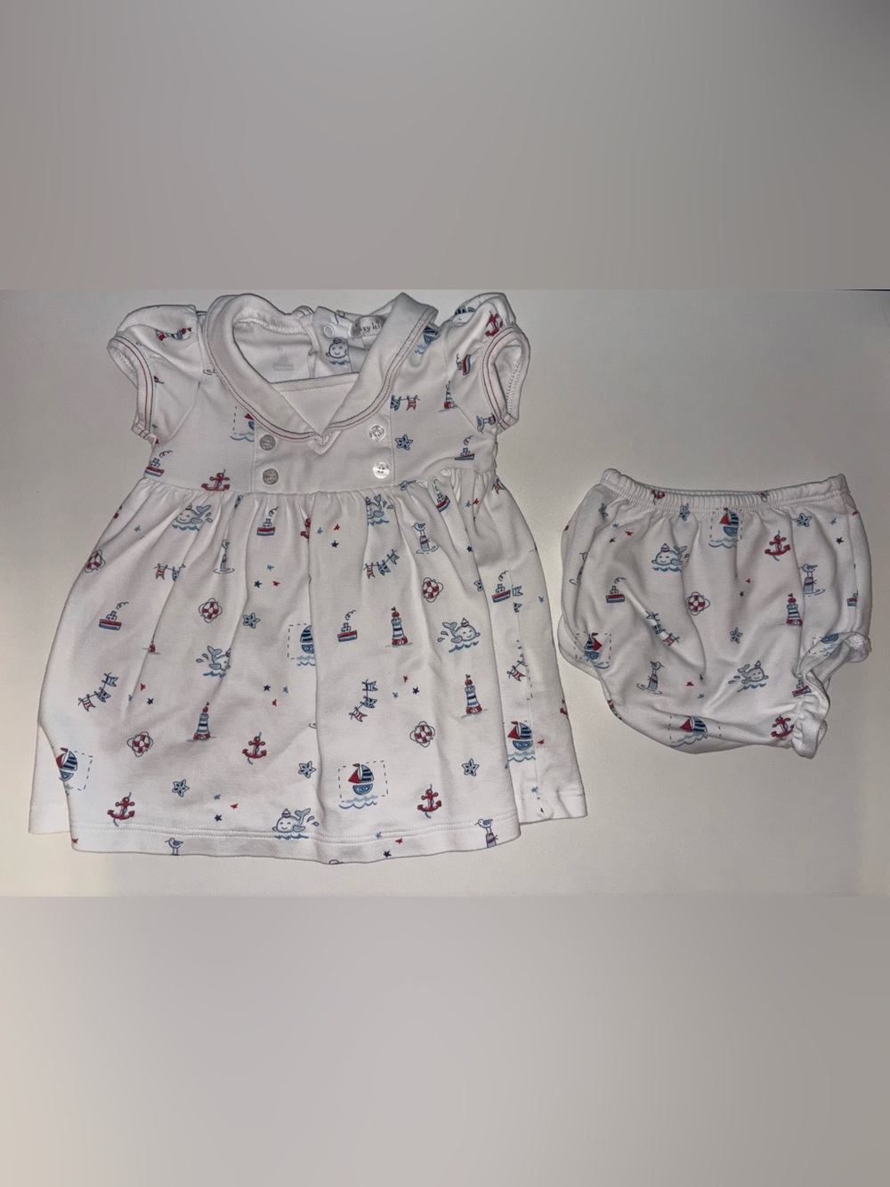 Kissy Kissy White Nautical Print Baby Dress & Bloomer Set